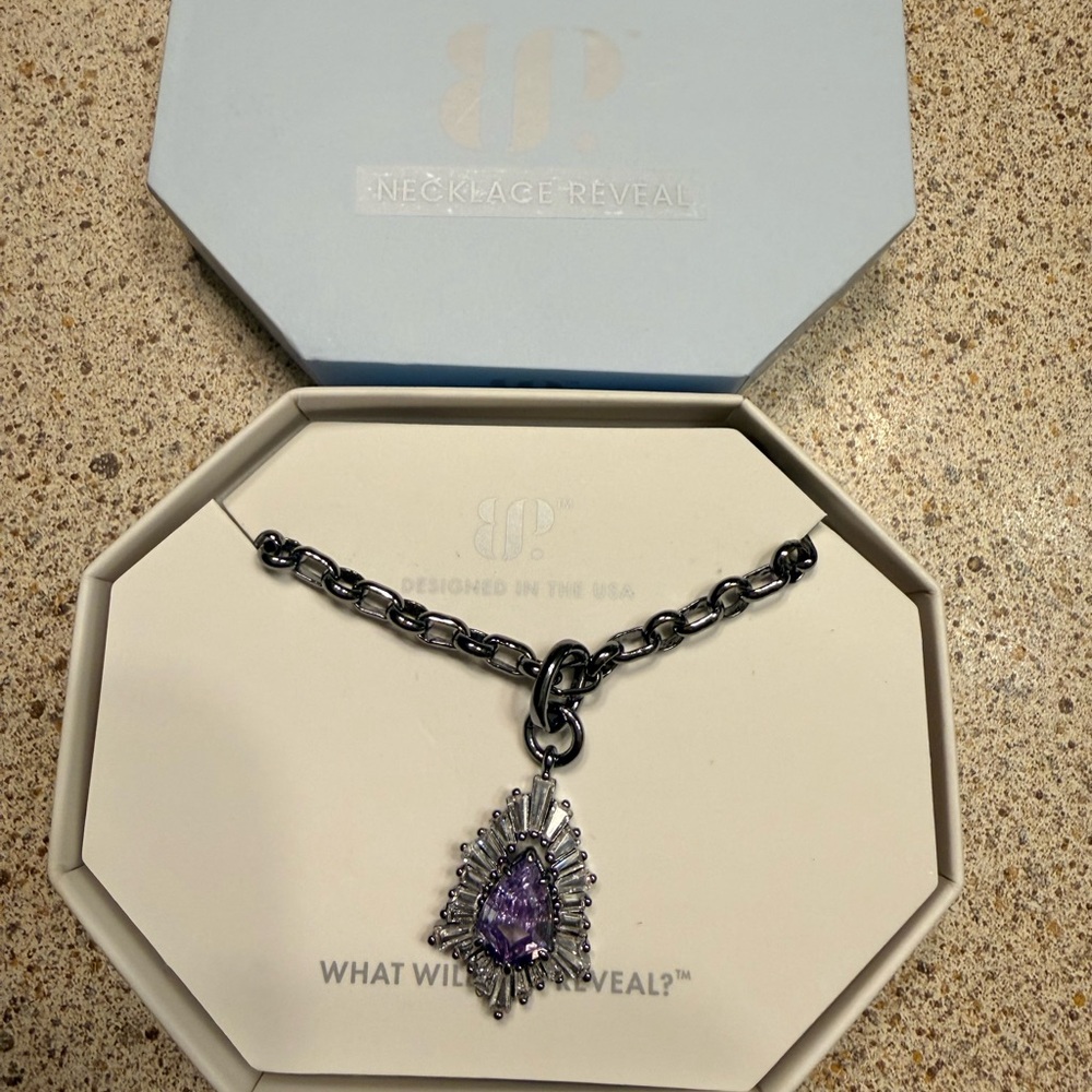 Bomb party lavender topaz CZ necklace on hematite